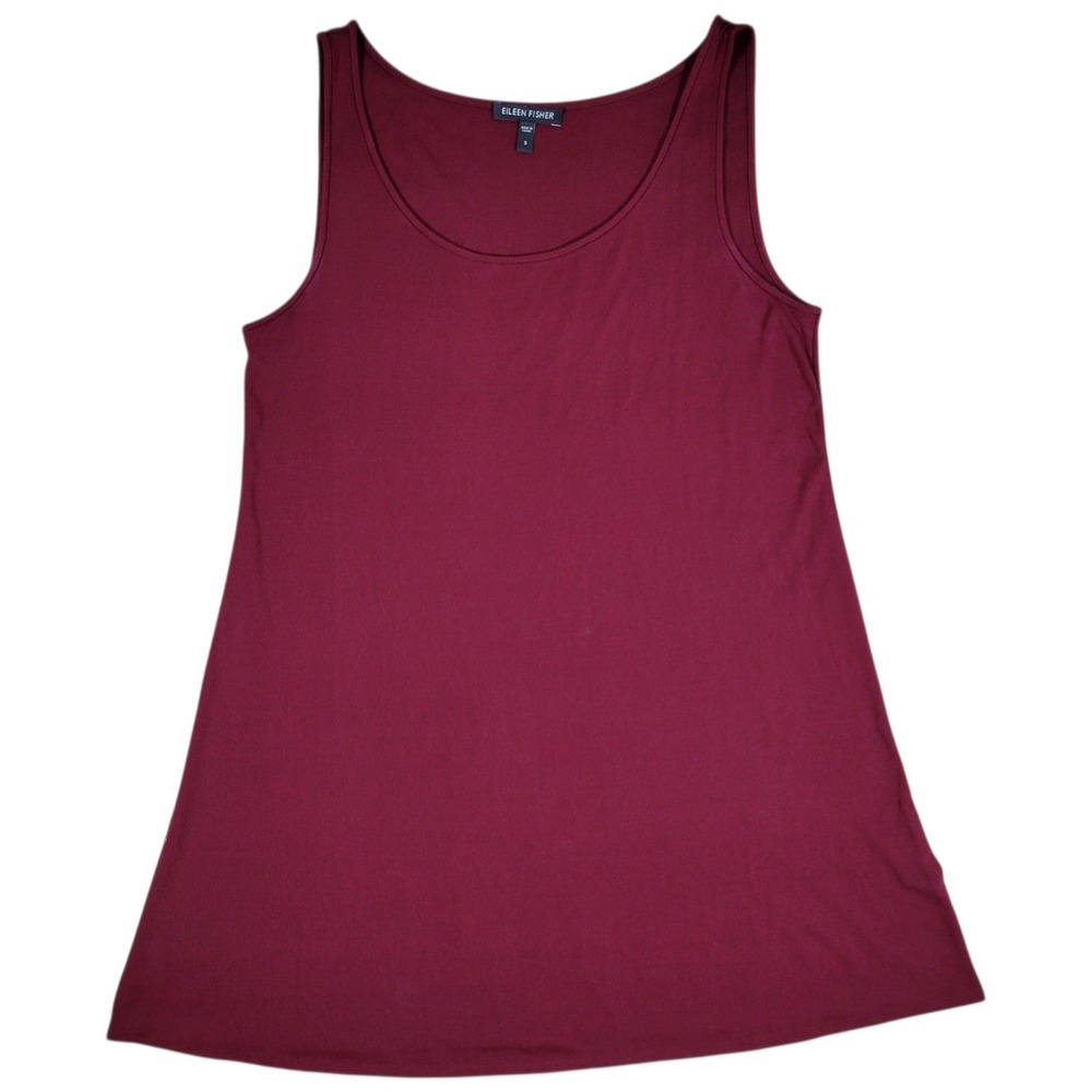 Eileen Fisher Long Tank Top Women S Burgundy 100% Silk Jersey Minimalist Basic
